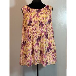 Halogen Floral Pleated Sleeveless Blouse | Romantic Boho Chic | Size 1X